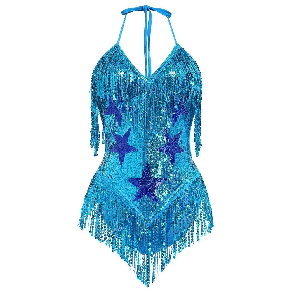 2684 Music Festival Rave Fringe Trim Sleeveless Sequins Tassel Bodysuit